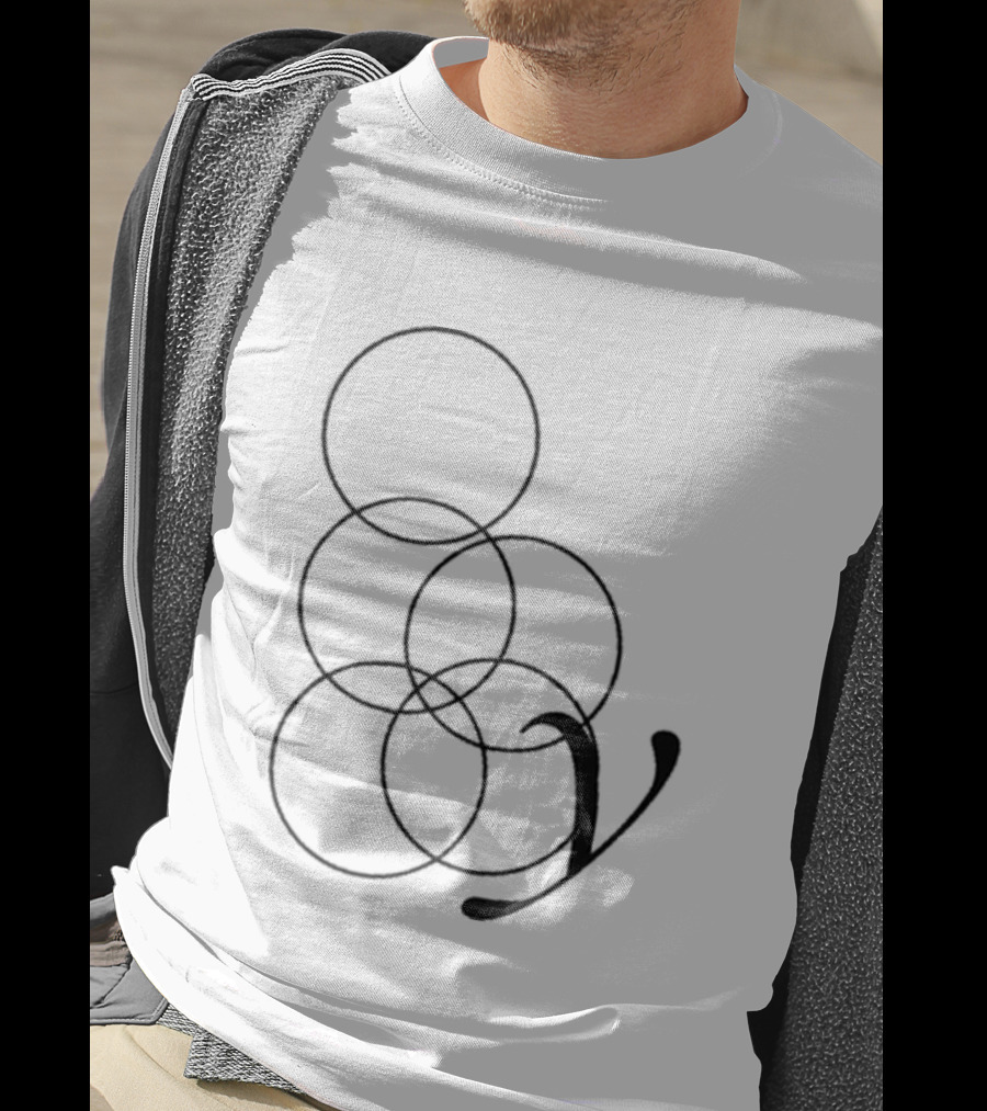 By Storm White Interlocking Rings Symbol With Stylized V T-Shirt