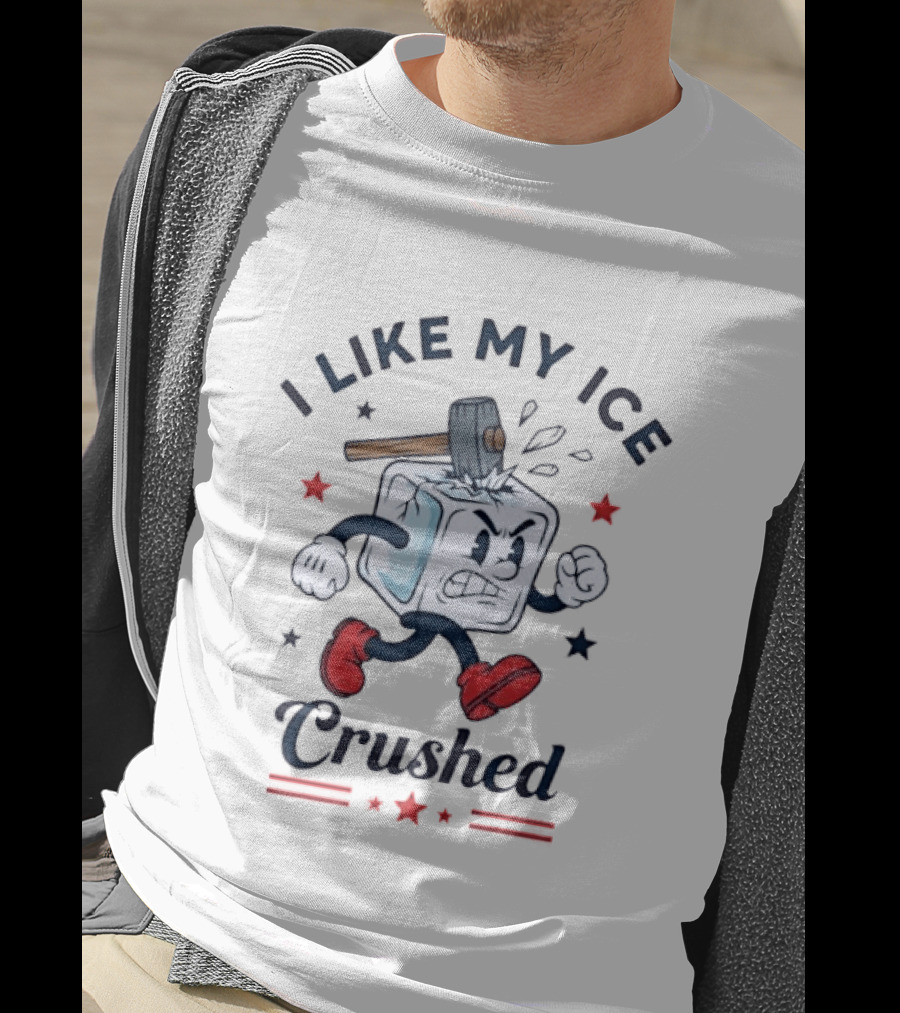 I Like My Ice Crushed Cartoon Ice Cube With Hammer And Stars T-Shirt