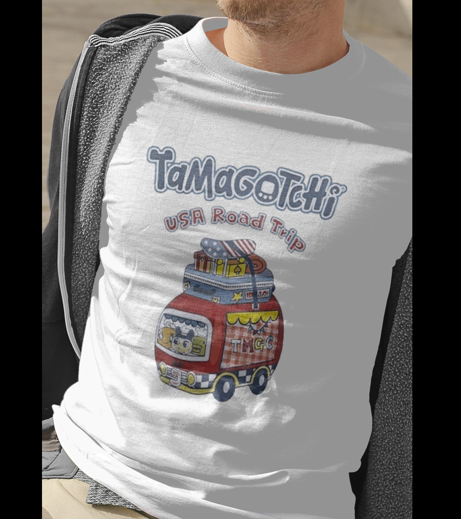 Tamagotchi USA Road Trip TMGC Adventure Van With Luggage And Flag T-Shirt