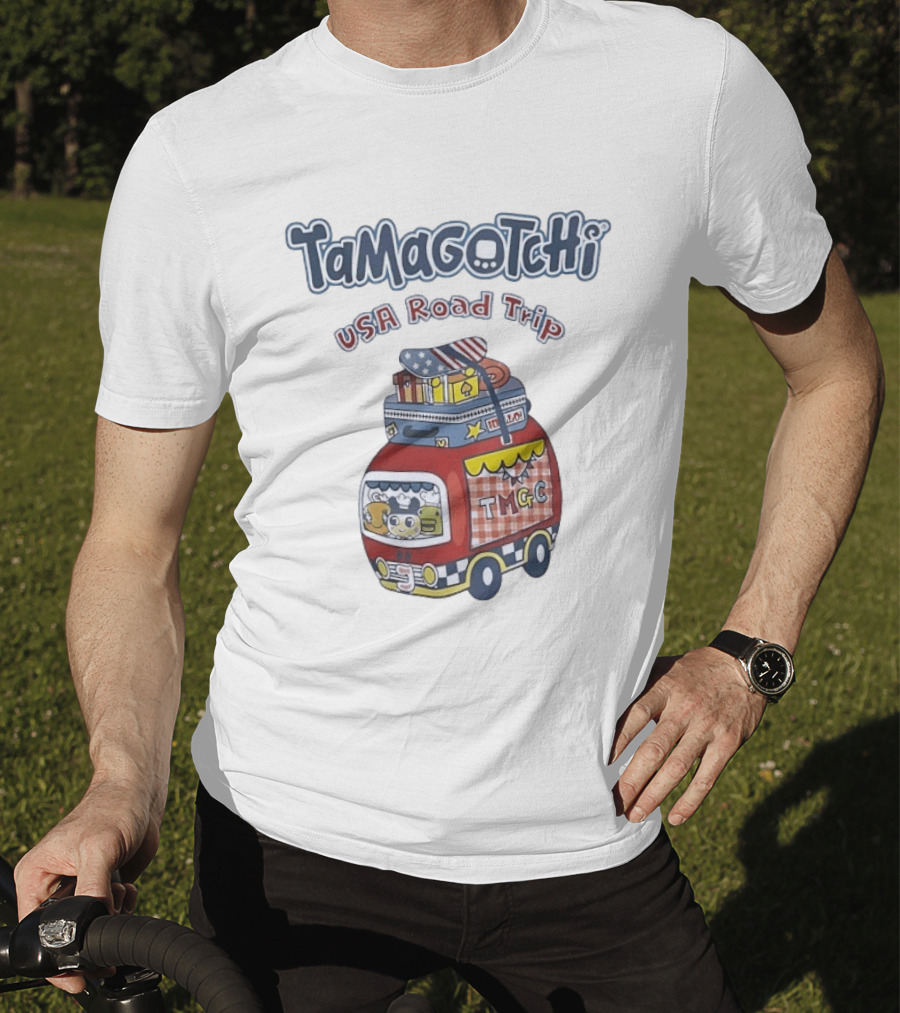 Tamagotchi USA Road Trip TMGC Adventure Van With Luggage And Flag T-Shirt