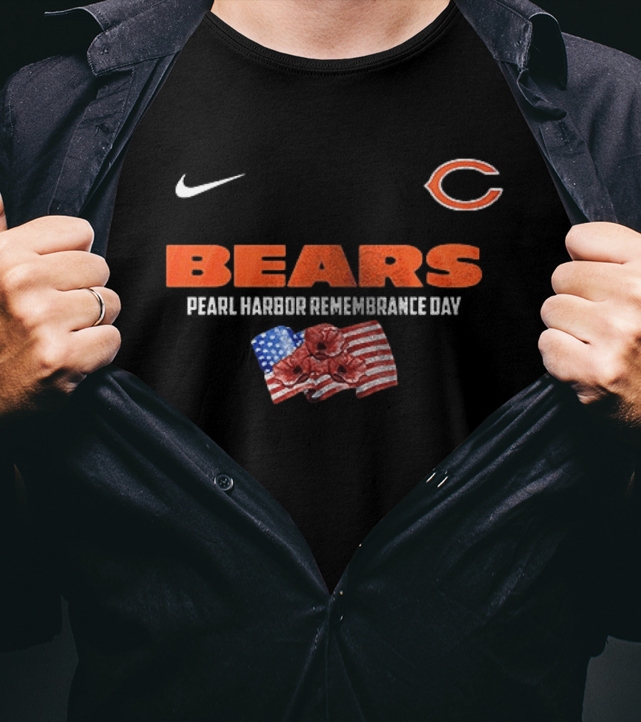 Nike Chicago Bears We Remember Pearl Harbor American Flag Poppies T-Shirt