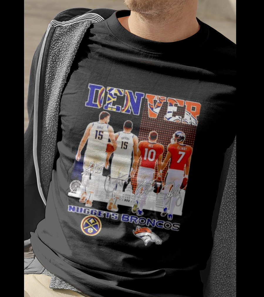 Denver Nuggets Broncos Jokic Anthony Nix Elway City Skyline Basketball Football T-Shirt