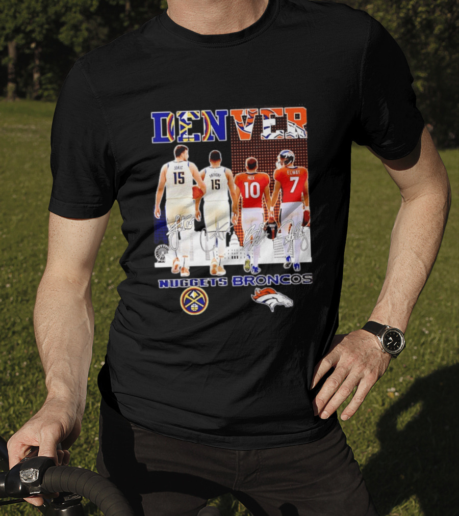 Denver Nuggets Broncos Jokic Anthony Nix Elway City Skyline Basketball Football T-Shirt