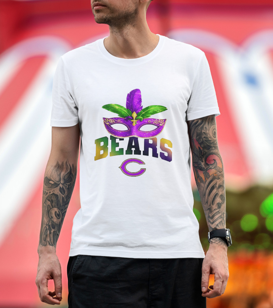 Chicago Bears Mardi Gras Mask Fleur De Lis Celebration T-Shirt