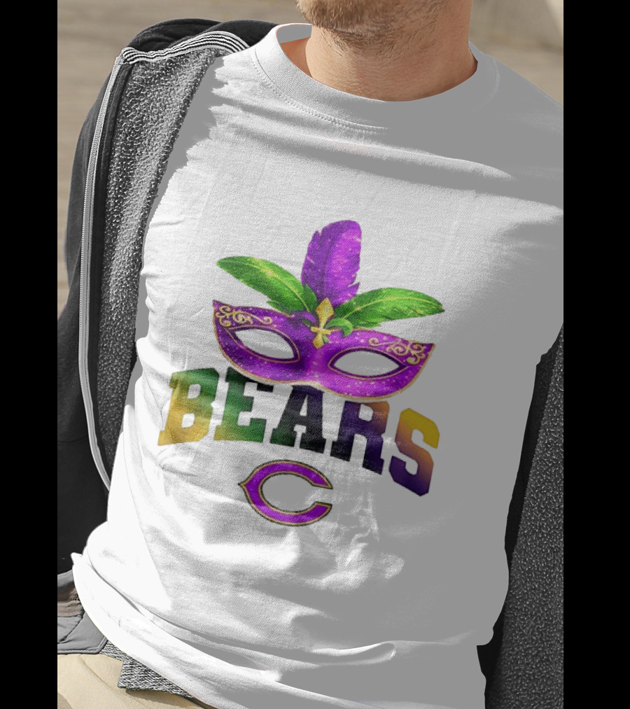 Chicago Bears Mardi Gras Mask Fleur De Lis Celebration T-Shirt