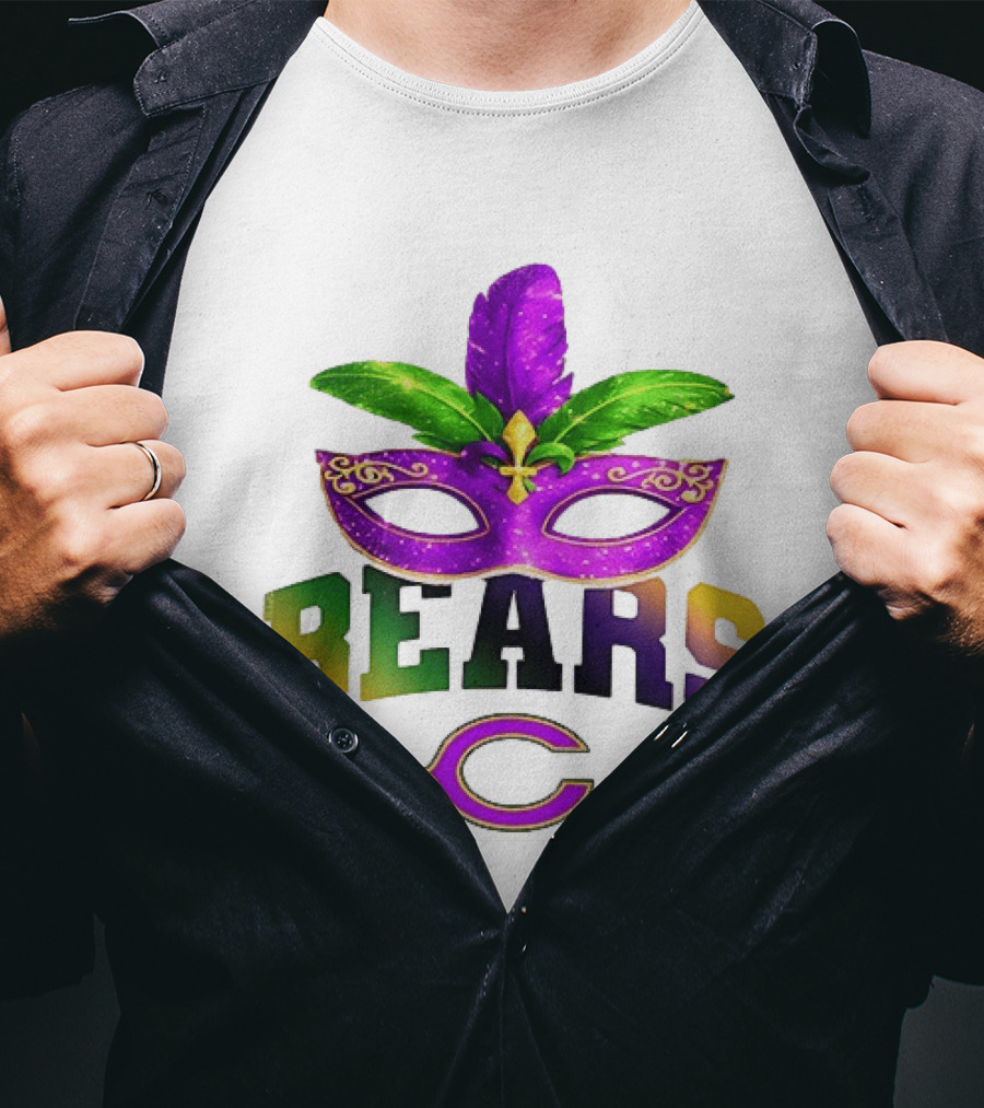 Chicago Bears Mardi Gras Mask Fleur De Lis Celebration T-Shirt