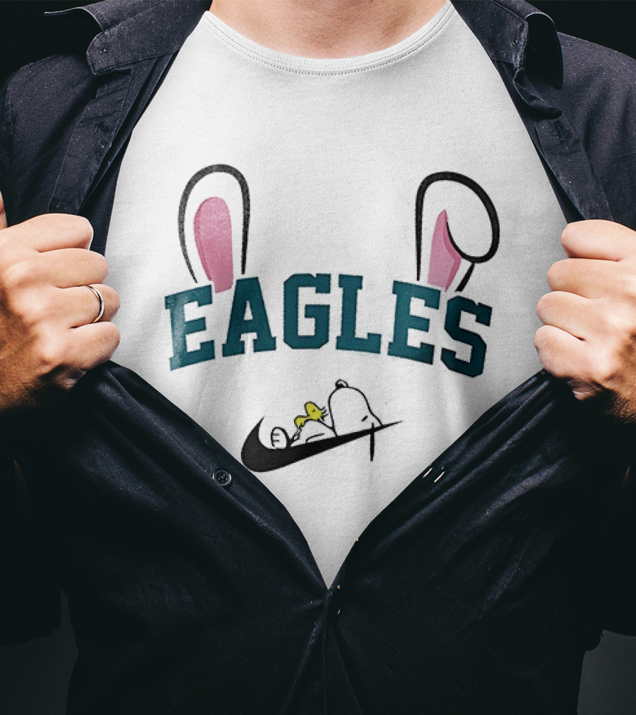 Eagles Peanuts Snoopy Woodstock Bunny Ears Easter T-Shirt