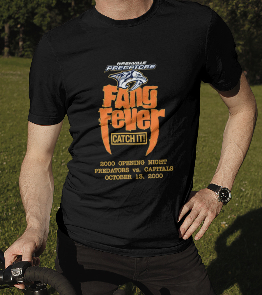Nashville Predators Fang Fever Catch It 2000 Opening Night Predators Vs Capitals October 13 2000 T-Shirt