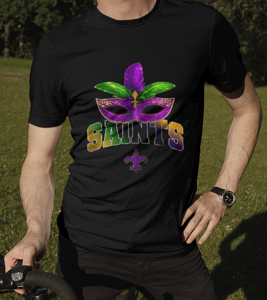 New Orleans Saints Mardi Gras Mask Fleur De Lis T-Shirt
