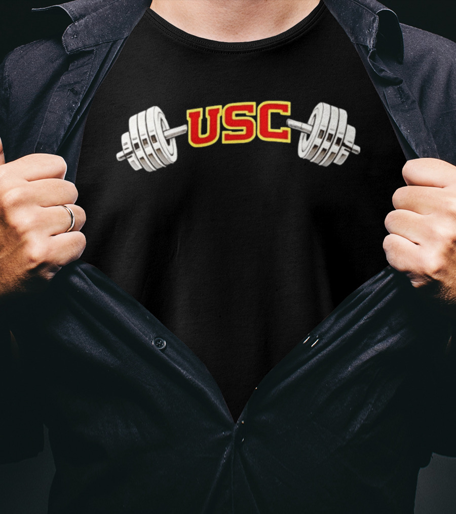 USC Barbell Flex Muscle Powerlifting Fitness T-Shirt
