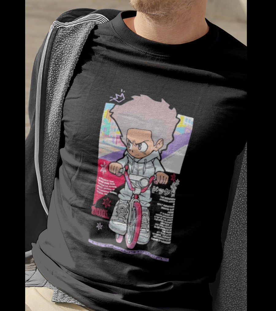 The Boondocks Freeman Cycle Anime Mashup Kid Biking Edgy T-Shirt