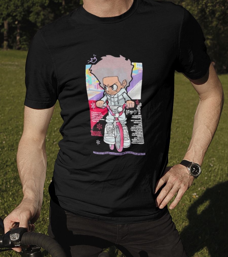 The Boondocks Freeman Cycle Anime Mashup Kid Biking Edgy T-Shirt