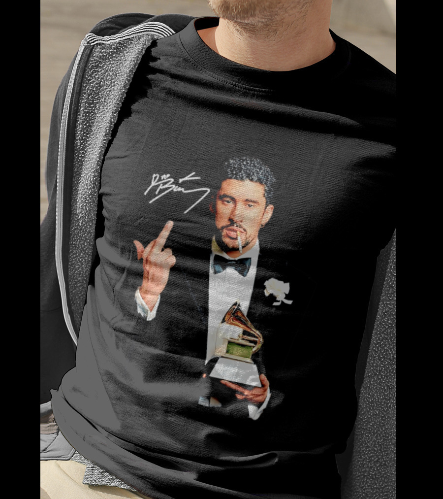 Bad Bunny Smoking Middle Finger Holding Grammy 2026 T-Shirt