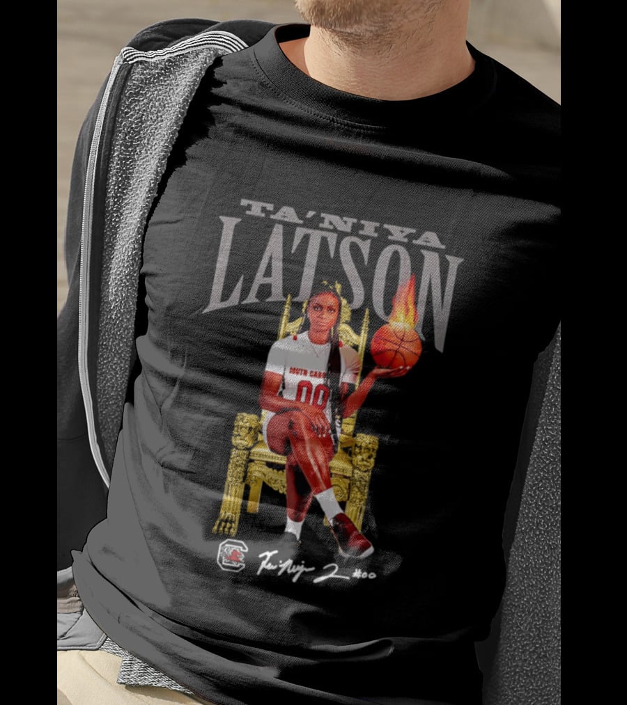 Ta'Niya Latson South Carolina Gamecocks Throne Queen Basketball Flame Champion T-Shirt