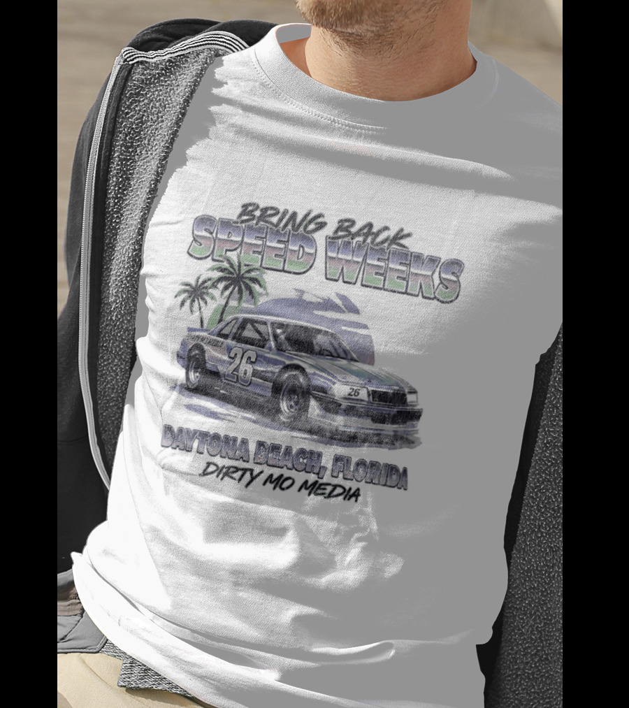Bring Back Speed Weeks Daytona Beach Florida Dirty Mo Media Racing Car Palm Trees T-Shirt
