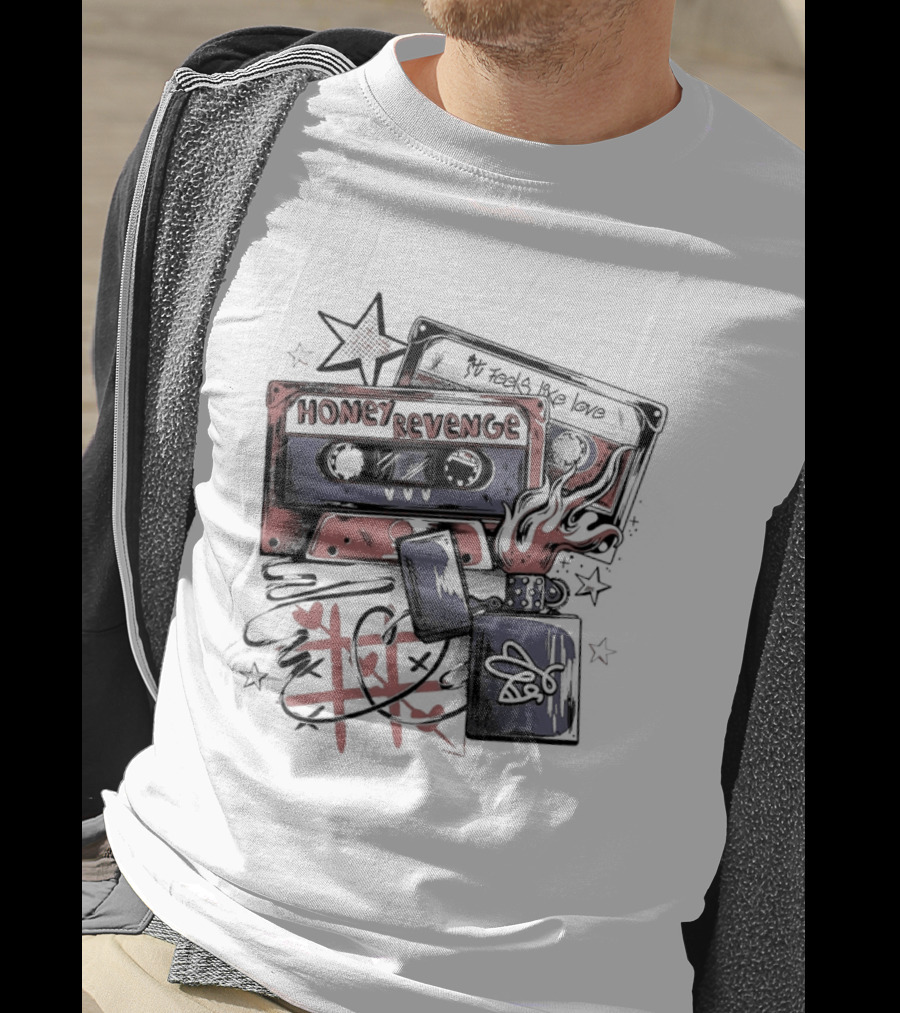 Honey Revenge Mixtape Cassette Red Star Flame Dice Skull T-Shirt