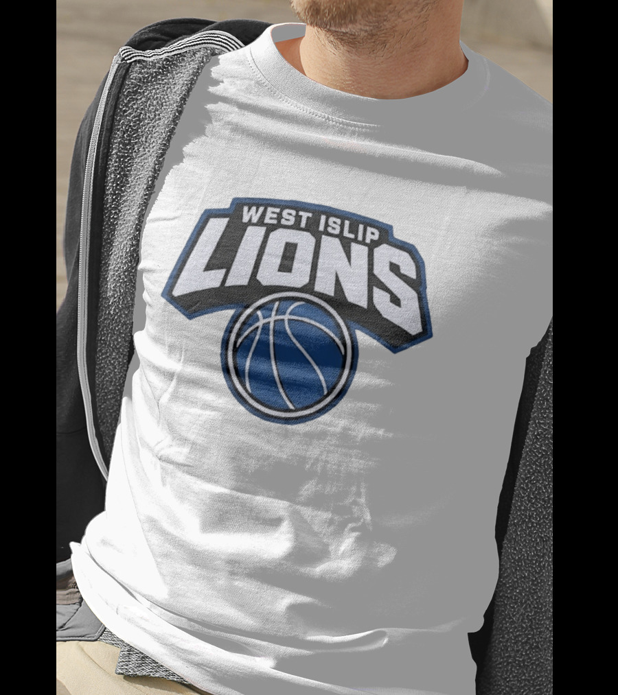 West Islip Lions Basketball Team Blue And White T-Shirt