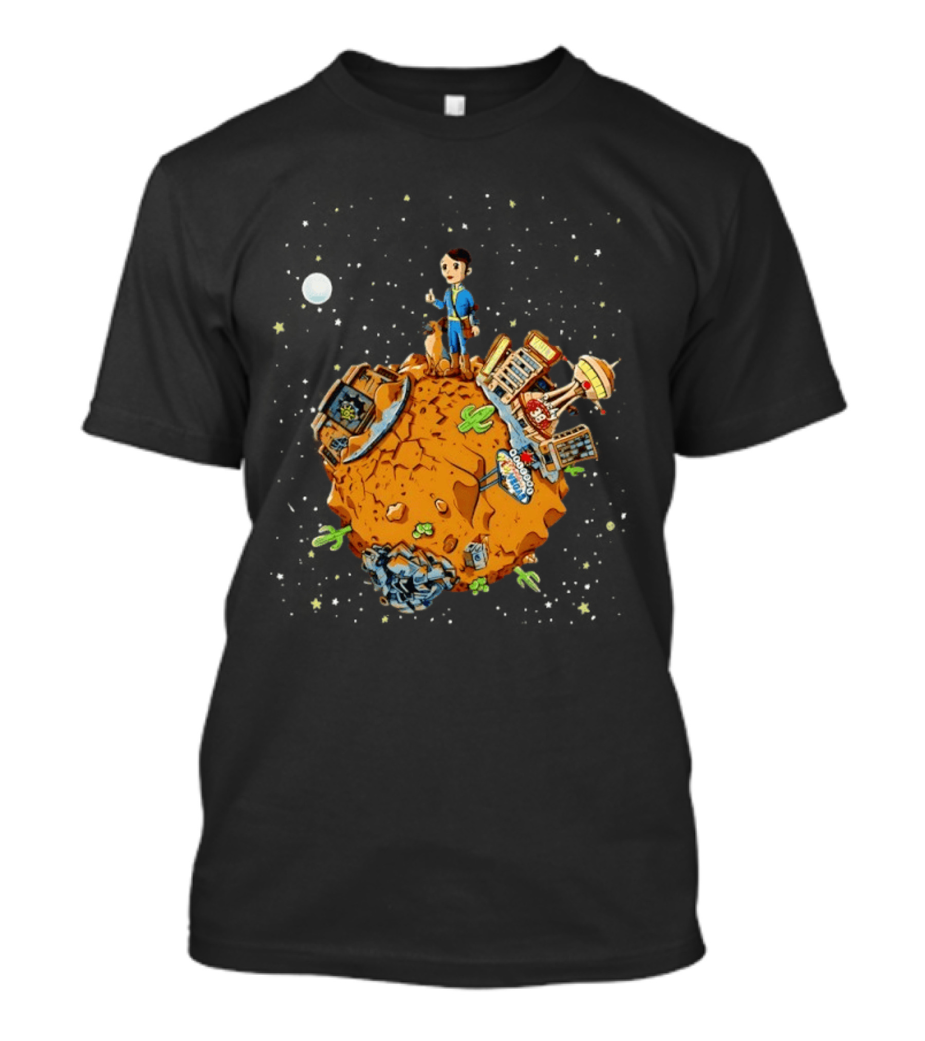 Vault Boy Vault Tec Corporation Welcome Las Vegas Planet Scene T-Shirt