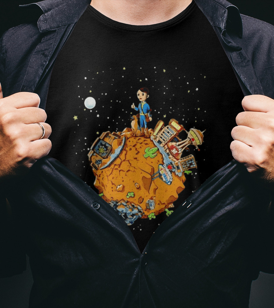 Vault Boy Vault Tec Corporation Welcome Las Vegas Planet Scene T-Shirt