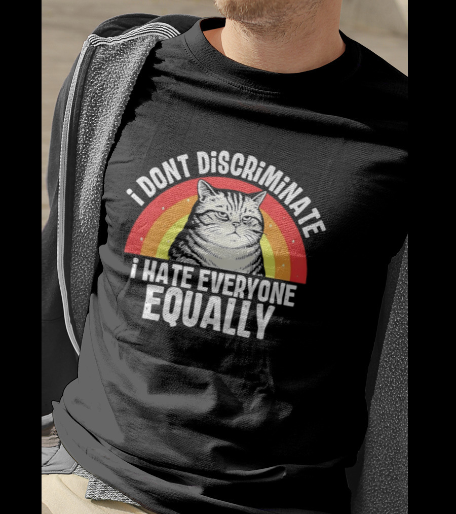 I Dont Discriminate I Hate Everyone Equally Grumpy Cat Rainbow T-Shirt