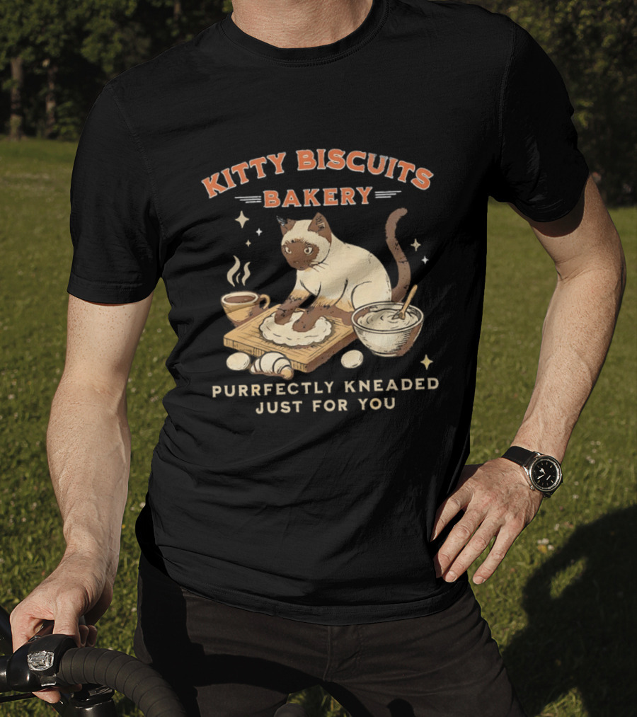 Kitty Biscuits Bakery Purrfectly Kneaded Just For You Cat Baking T-Shirt