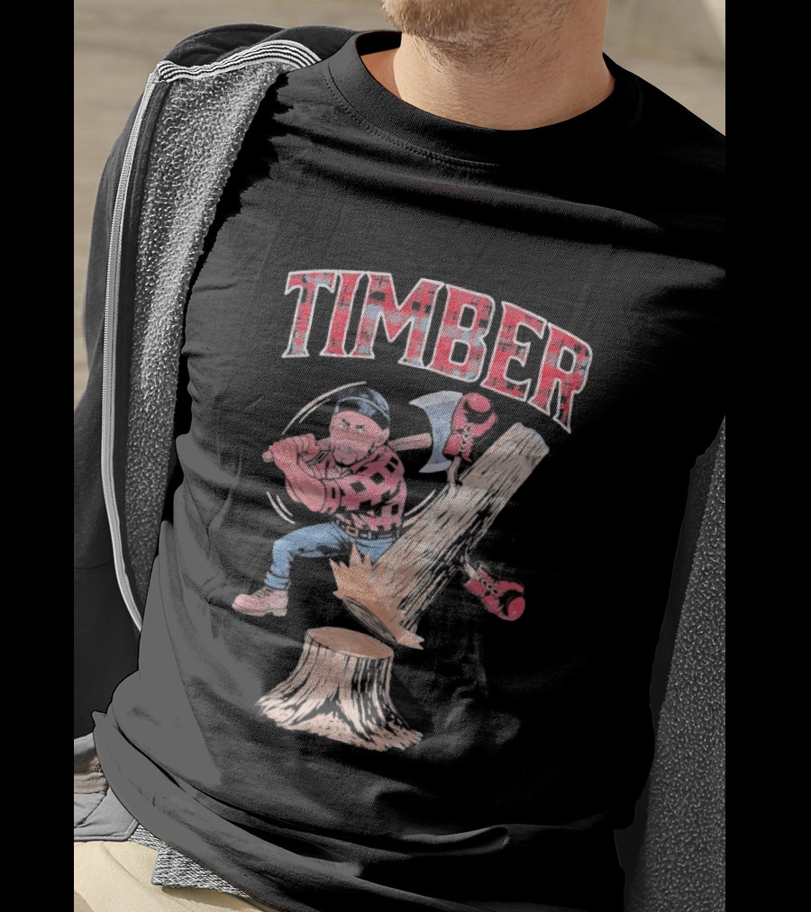 Timber Lumberjack Cartoon With Axe And Falling Tree T-Shirt