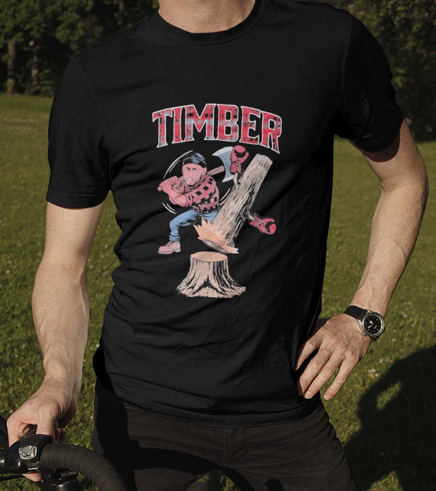 Timber Lumberjack Cartoon With Axe And Falling Tree T-Shirt