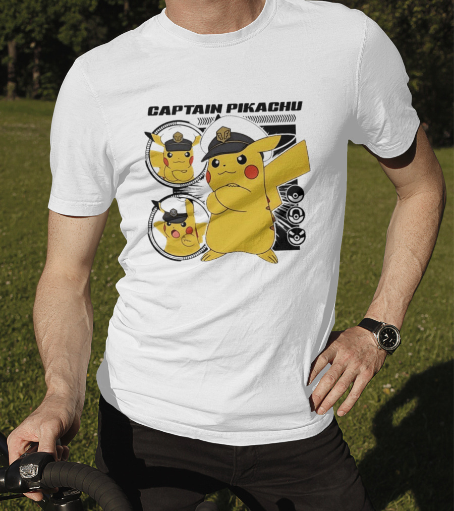Captain Pikachu Cartoon Character With Hat And Expressions T-Shirt