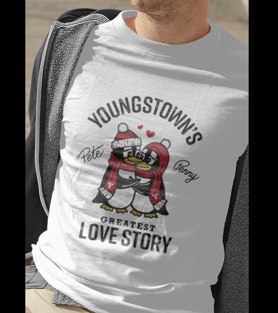 Youngstown's Greatest Love Story Pete Penny Penguins Hearts T-Shirt
