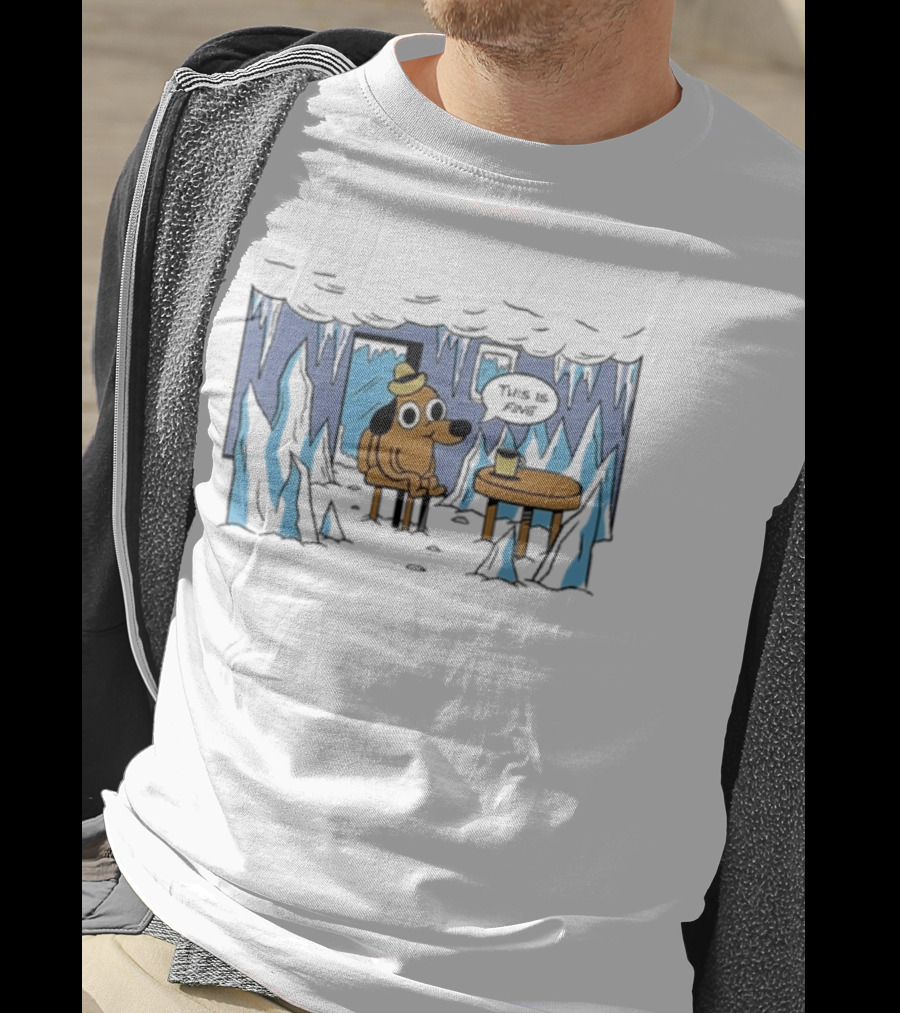 This Is Fine Dog Meme Frozen Everything Is Fine Ice Cave T-Shirt