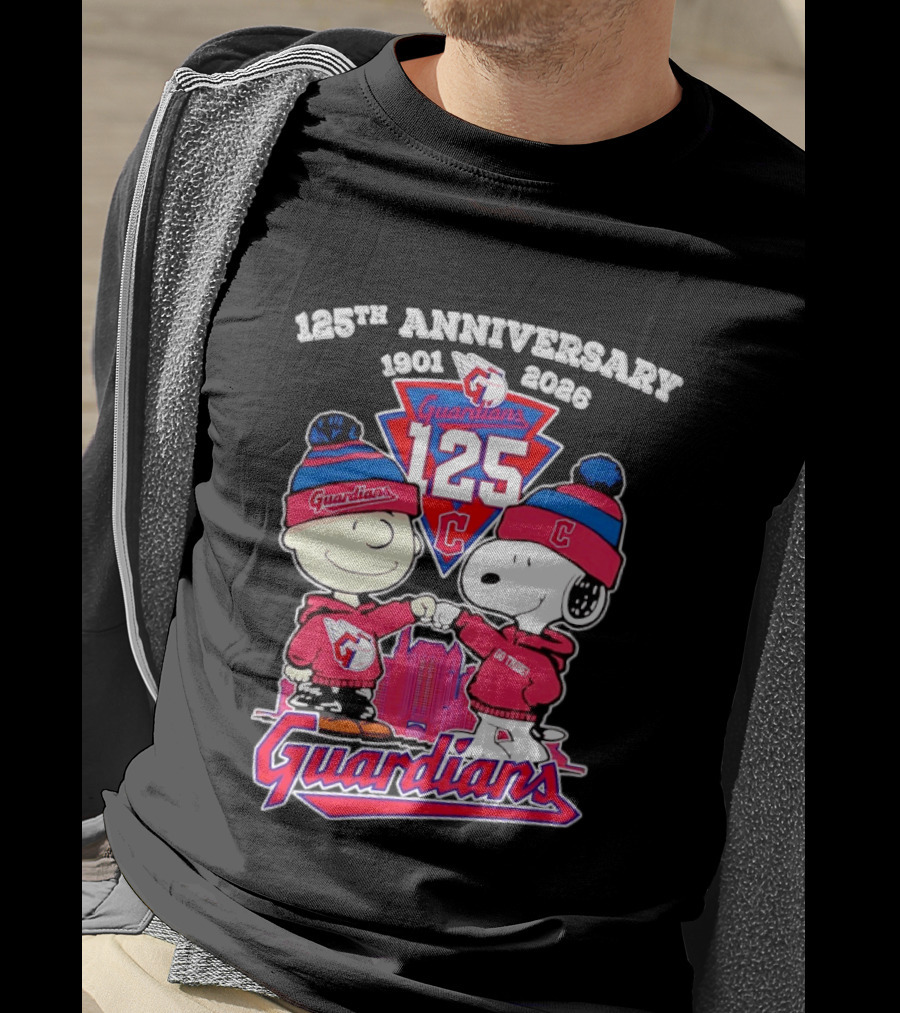 Charlie Brown Snoopy 125th Anniversary Cleveland Guardians Go Tribe T-Shirt