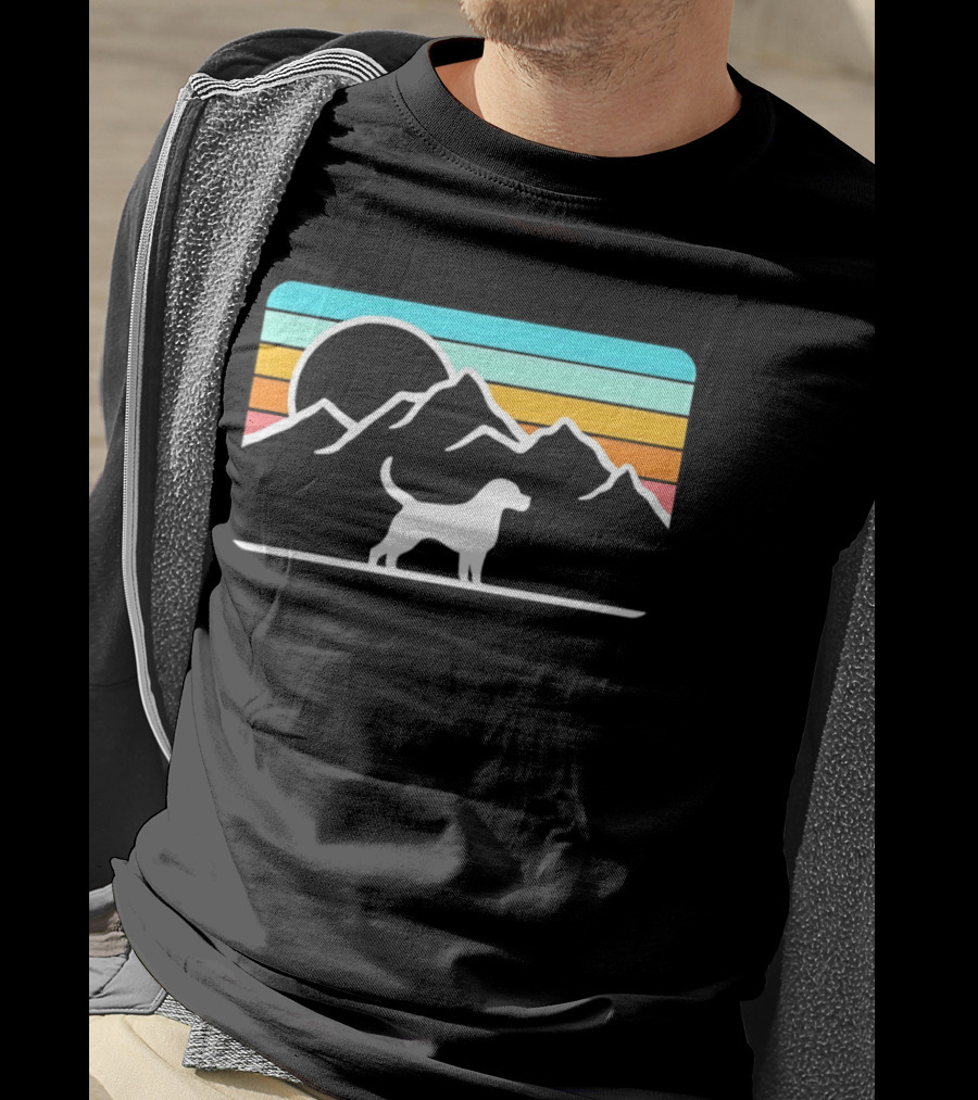 Dog With Mountain Retro Sunset T-Shirt