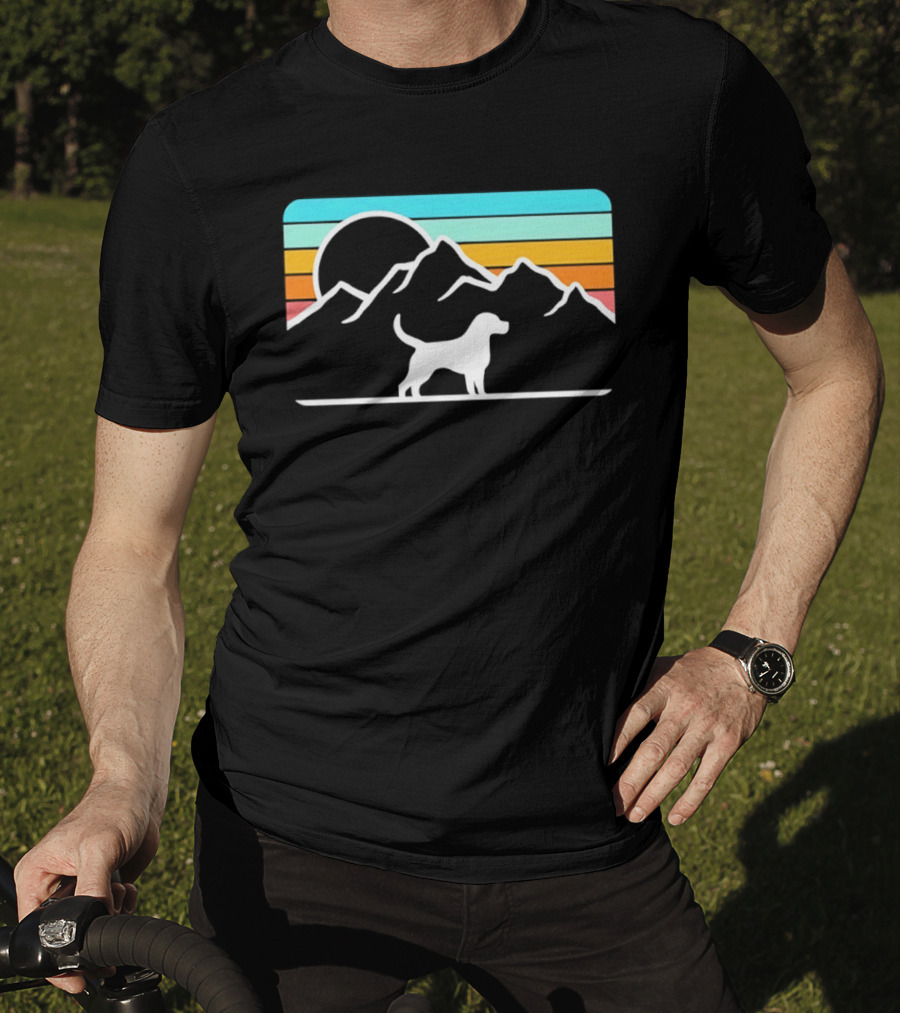 Dog With Mountain Retro Sunset T-Shirt