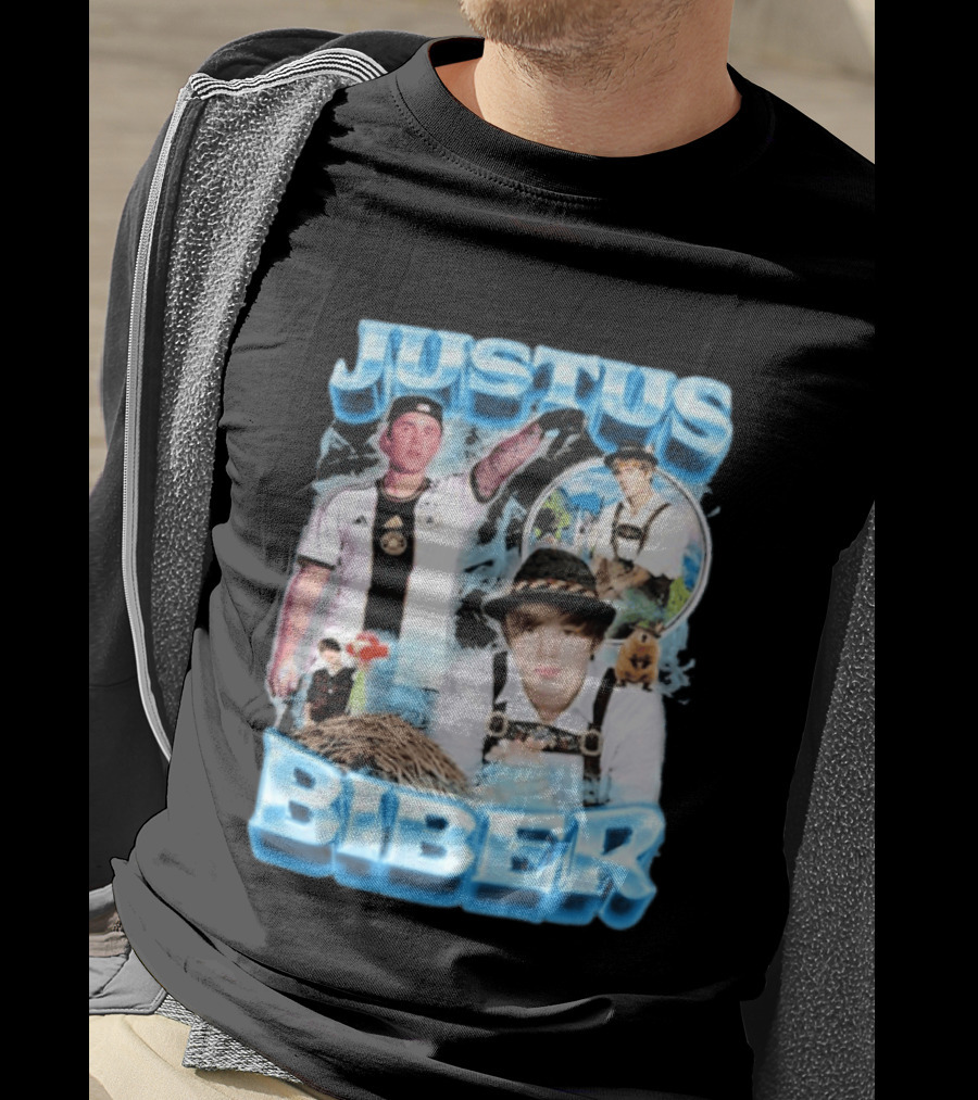 Justus Biber Justin Bieber Bavarian Inspired Collage Football Lederhosen T-Shirt