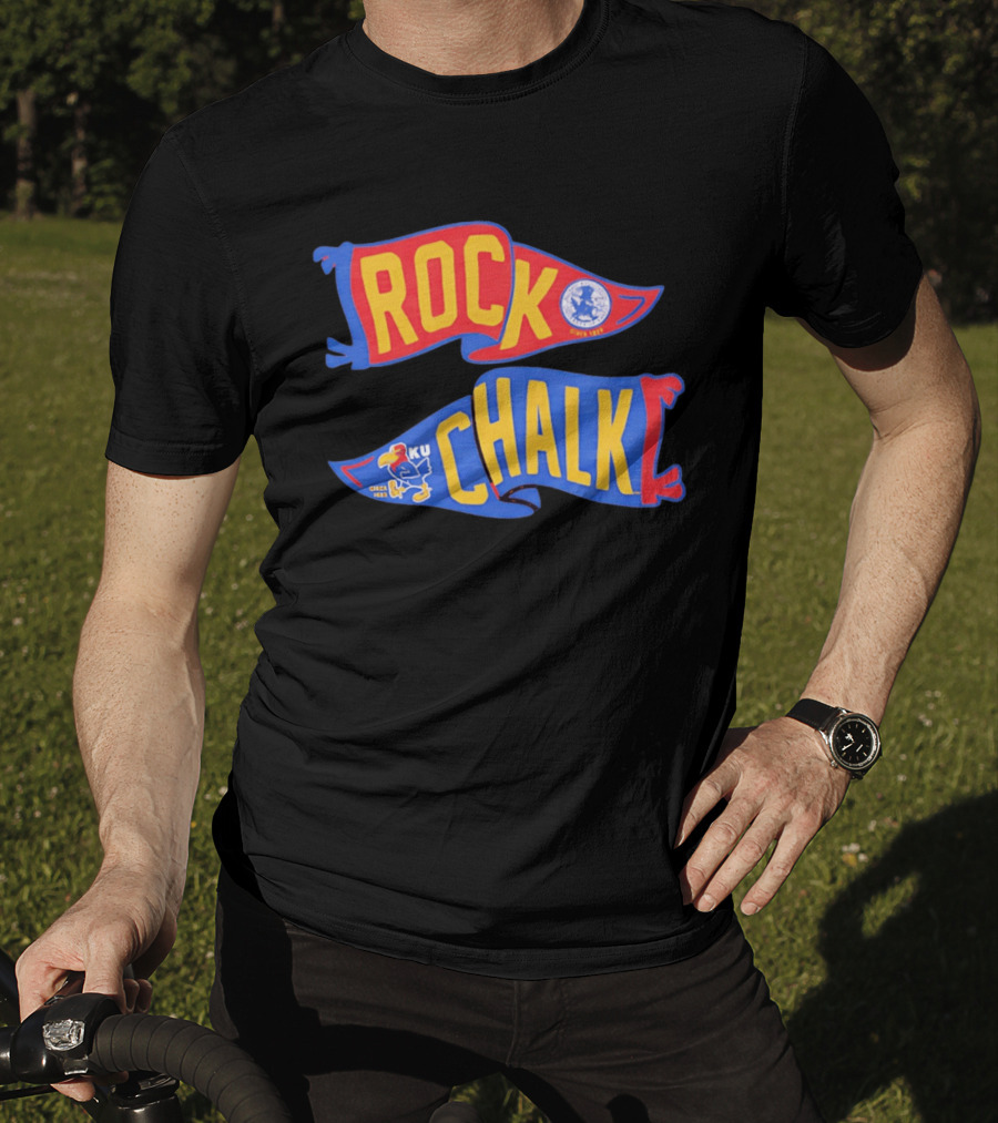 Rock Chalk KU Kansas Jayhawks Established Circa 1865 Pennant T-Shirt