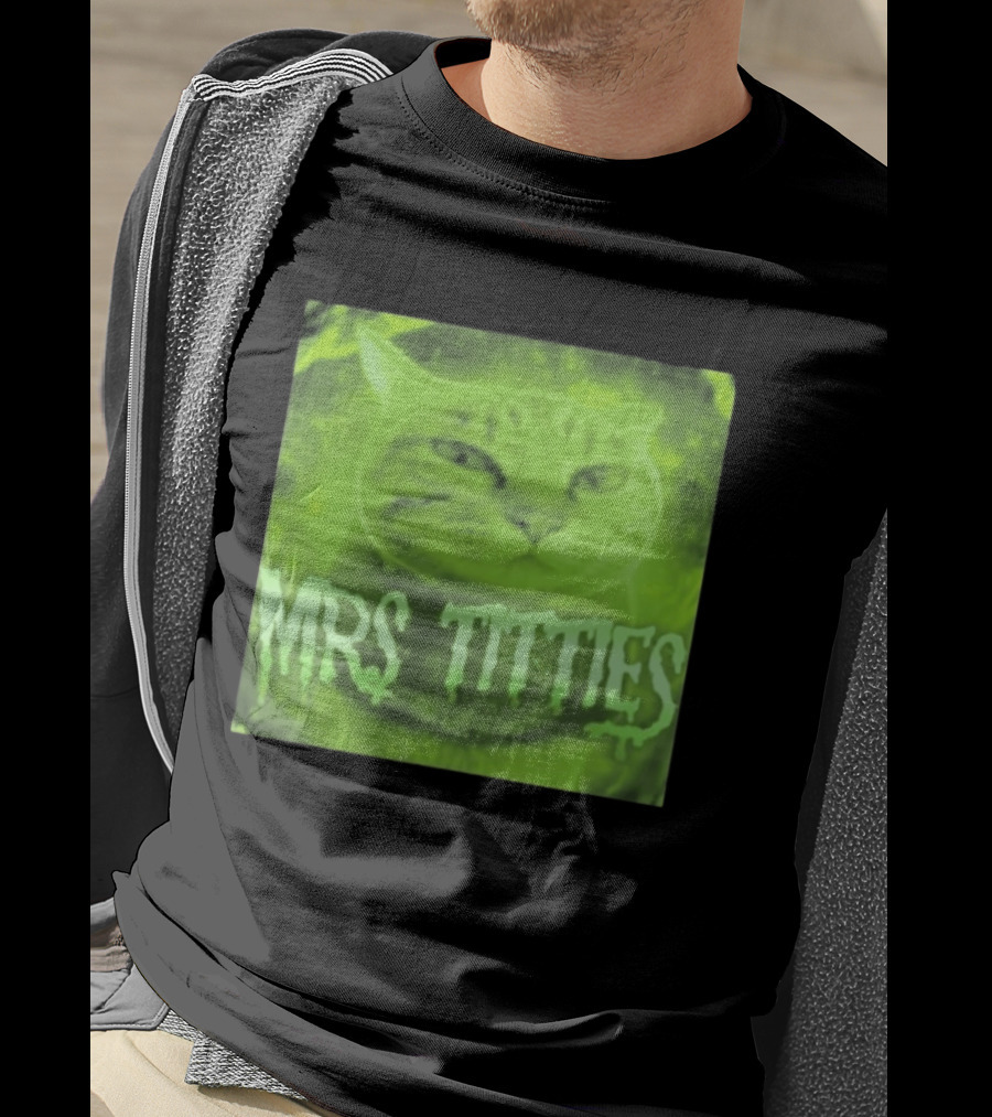 Mrs Titties Cat Glowing Neon Green Feline T-Shirt