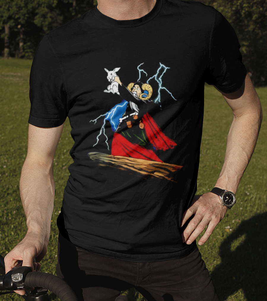 Tim The Enchanter Monty Python Wizard Holding Killer Rabbit Iconic Movie Scene T-Shirt