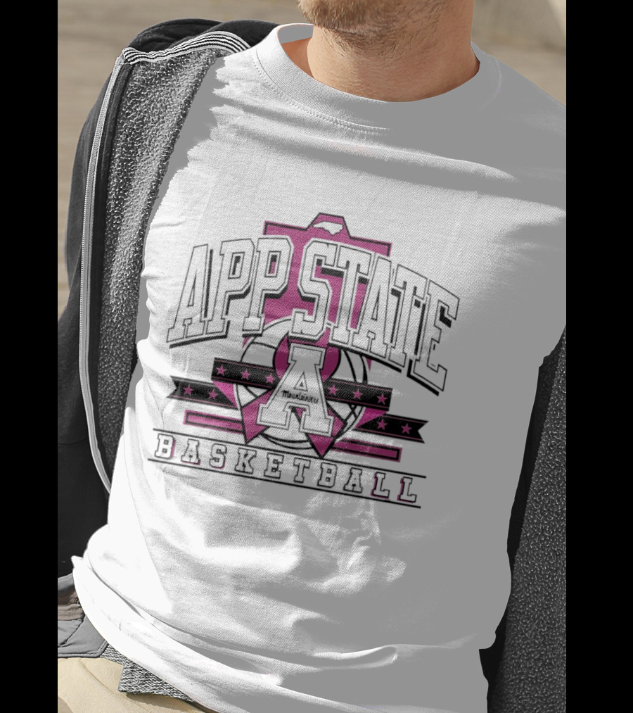 App State A Basketball Emblem With Pink Ribbon And Stars T-Shirt