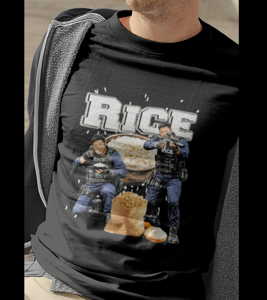 Rice Police Action Squad With Officers And Rice Bags T-Shirt