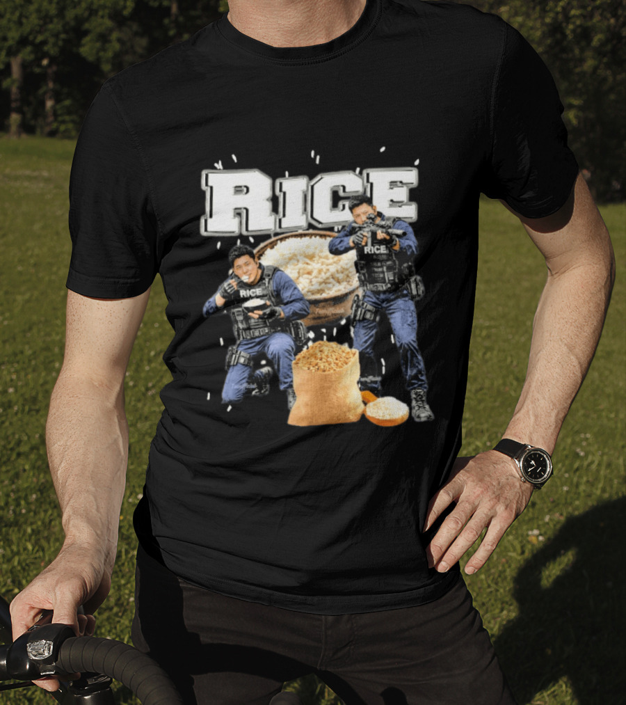 Rice Police Action Squad With Officers And Rice Bags T-Shirt