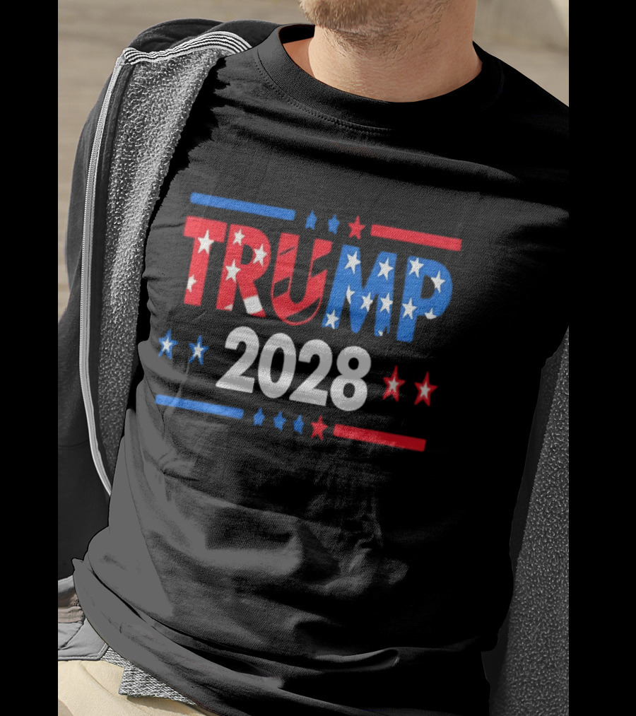 Trump 2028 Stars Stripes American Flag T-Shirt