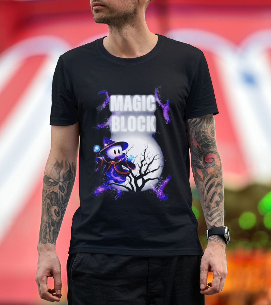 Magic Block Wizard With Glowing Orbs And Mystical Tree T-Shirt