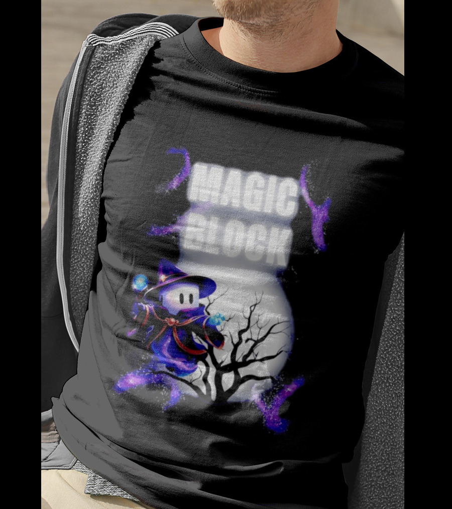 Magic Block Wizard With Glowing Orbs And Mystical Tree T-Shirt