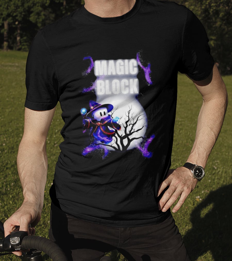 Magic Block Wizard With Glowing Orbs And Mystical Tree T-Shirt