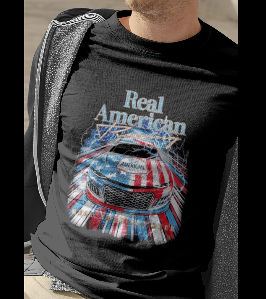 Real American Beer Racing Car With Stars And Stripes T-Shirt