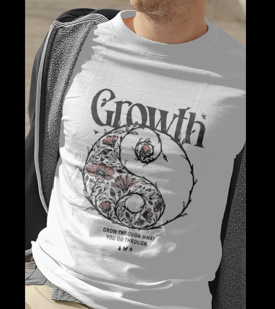 Growth Grow Through What You Go Through Red Floral Motif Circle T-Shirt