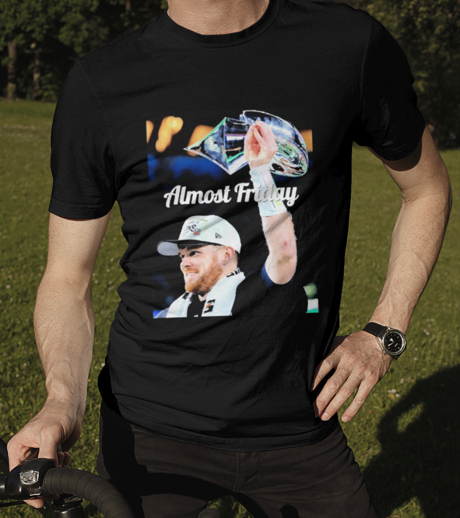 Almost Friday Sam Darnold Holding Lombardi Trophy Celebration T-Shirt