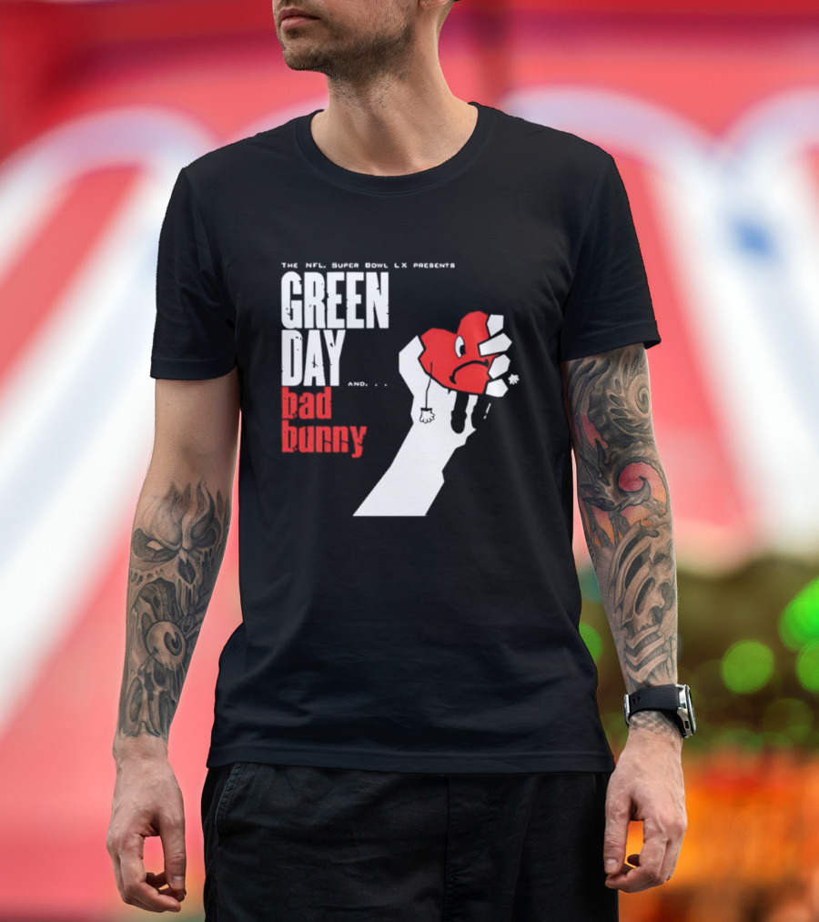 The NFL Super Bowl LVI Presents Green Day Bad Bunny Heart Image T-Shirt