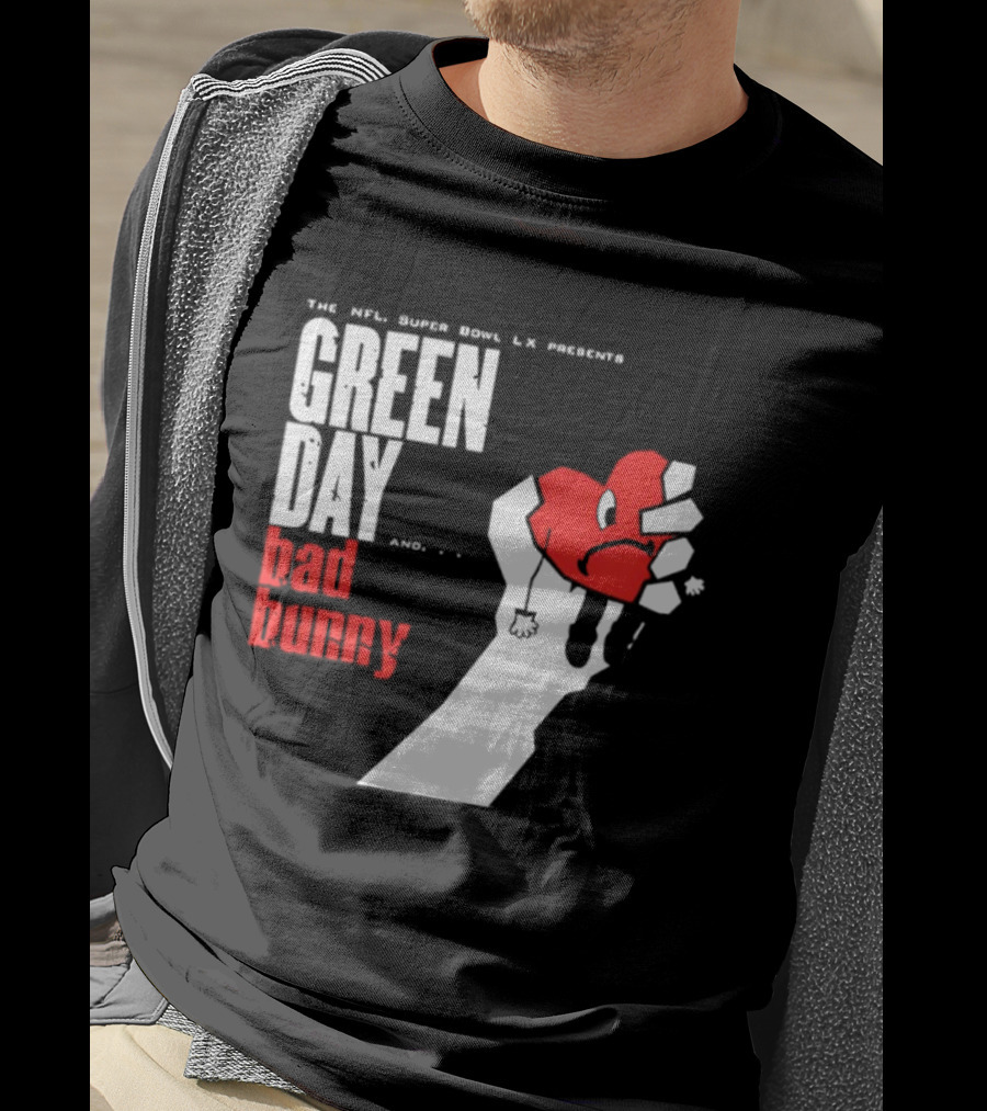 The NFL Super Bowl LVI Presents Green Day Bad Bunny Heart Image T-Shirt