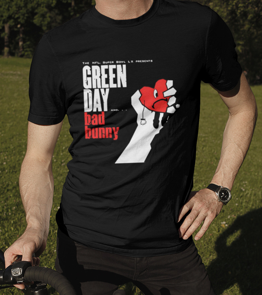 The NFL Super Bowl LVI Presents Green Day Bad Bunny Heart Image T-Shirt